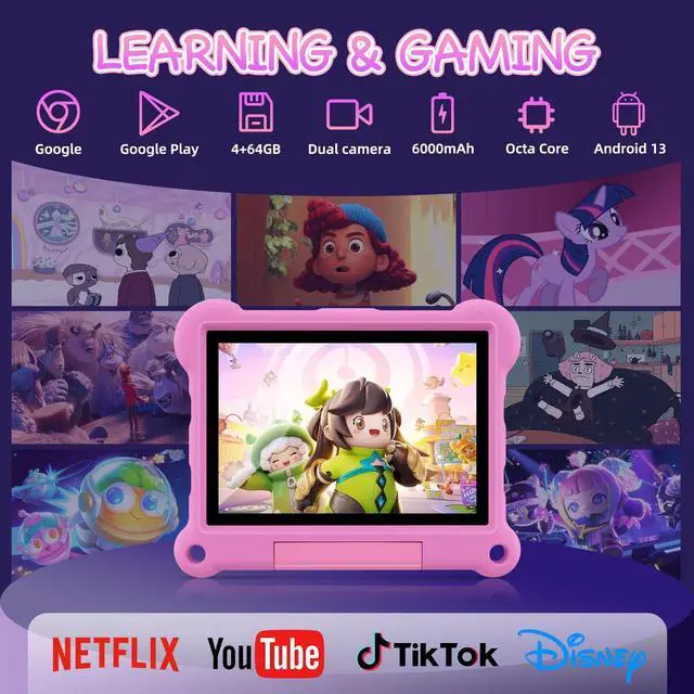 Alt view image 4 of 5 - ADREAMER Kids Tablet 10 inch Android 13 Toddler Tablet Octa Core 64GB+128GB, Cellular+WiFi+GPS, with Parental Control, Pre-intalled iWaWa, EVA Case, 10-hr Battery, HD Display.