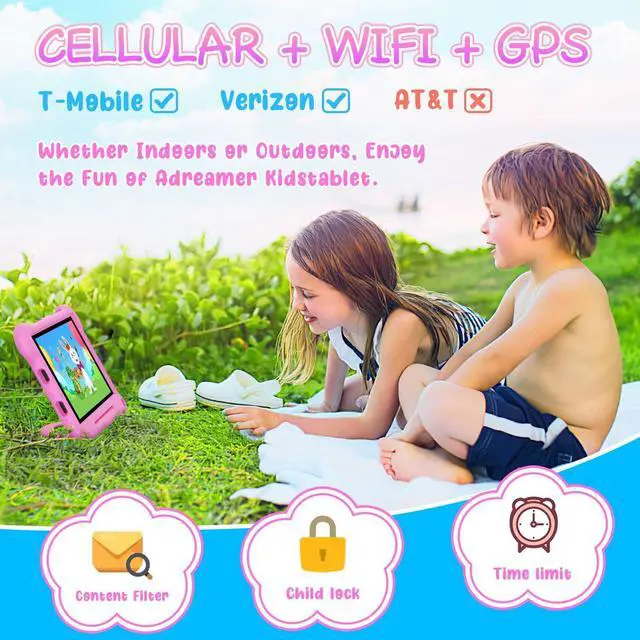 Alt view image 2 of 5 - ADREAMER Kids Tablet 10 inch Android 13 Toddler Tablet Octa Core 64GB+128GB, Cellular+WiFi+GPS, with Parental Control, Pre-intalled iWaWa, EVA Case, 10-hr Battery, HD Display.