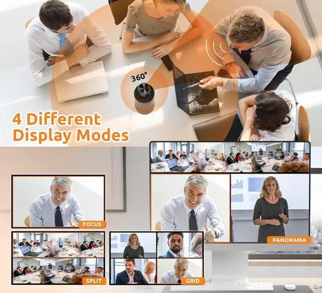 Alt view image 3 of 5 - TOUCAN 360-Degree Video Conference Camera, 1080p HD Webcam with 4 Noise Reduction Mics