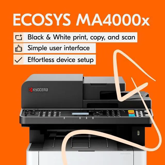 Alt view image 2 of 5 - KYOCERA ECOSYS MA4000x Monochrome Multifunctional Laser Printer (Print/Copy/Scan), up to 42ppm, Dual Scan Document Processor and Free OCR, Cloud & Mobile Utilities