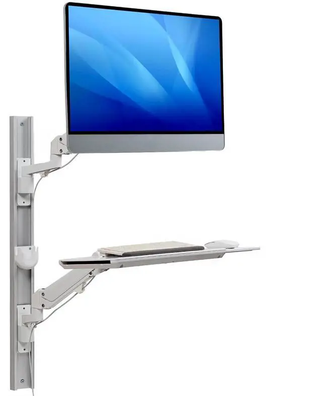 Main image of MyGift White Metal Healthcare Wall Mounting Arm Monitor Stand with Articulating Arm, Keyboard Tray Extension and Mouse Holder for Medical or Dental Clinics, Fits up to 43" Monitor