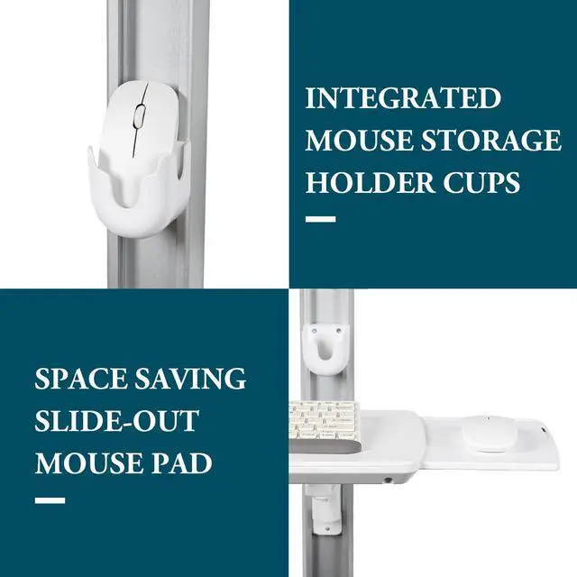 Alt view image 3 of 5 - MyGift White Metal Healthcare Wall Mounting Arm Monitor Stand with Articulating Arm, Keyboard Tray Extension and Mouse Holder for Medical or Dental Clinics, Fits up to 43" Monitor