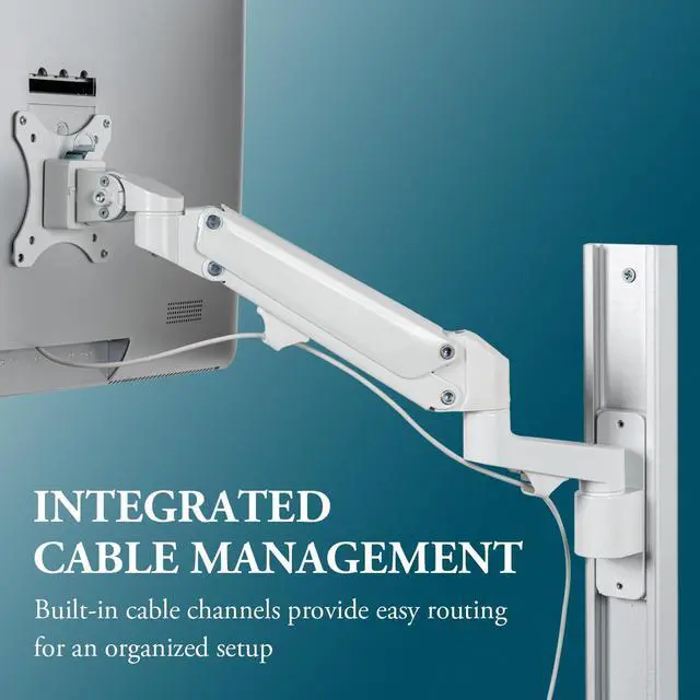 Alt view image 5 of 5 - MyGift White Metal Healthcare Wall Mounting Arm Monitor Stand with Articulating Arm, Keyboard Tray Extension and Mouse Holder for Medical or Dental Clinics, Fits up to 43" Monitor