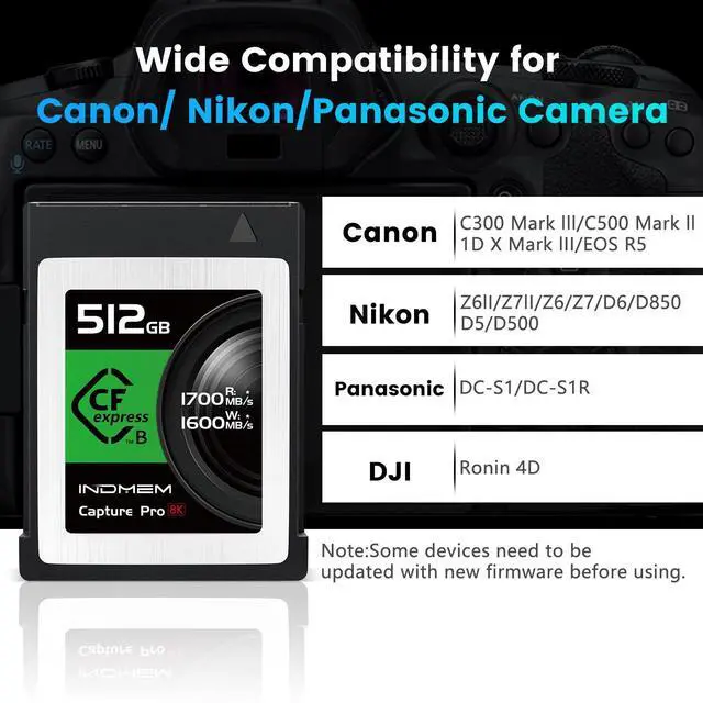 Alt view image 5 of 5 - 512GB CFexpress Type B Memory Card, Raw 8K Video Recording,up to 1700MB/s Read, 1600MB/s Write, Compatible with Nikon Z6/Z7/D6,Canon EOS-1DXMark III/EOS-R5,Panasonic S1/S1R,DJI Ronin 4D