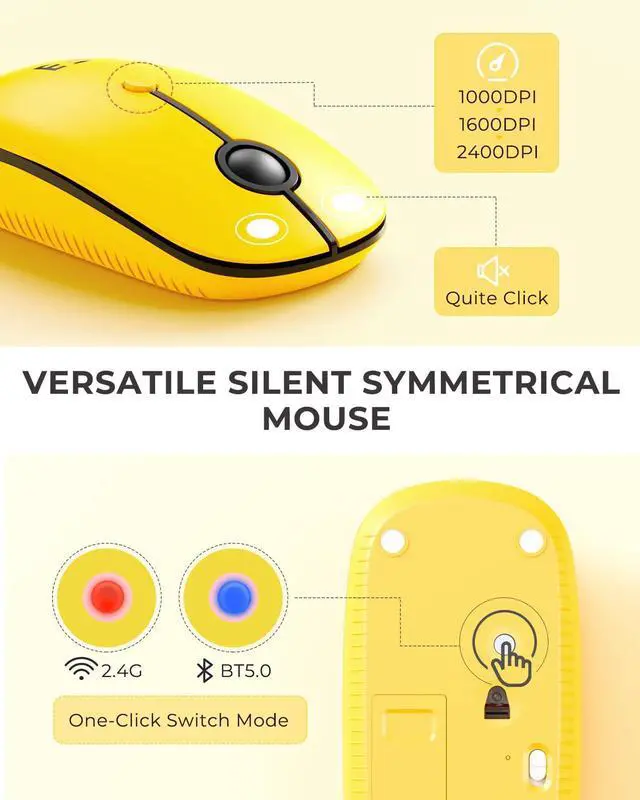 Alt view image 4 of 5 - seenda Bluetooth Keyboard and Mouse for iPad, Multi-Device Bluetooth + 2.4G Wireless Round Key Cute Keyboard Mouse with Tablet Holder for MacBook/Windows Computer, iOS/Andriod Tablet Phone Yellow