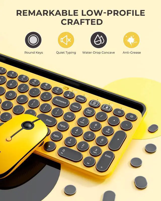 Alt view image 5 of 5 - seenda Bluetooth Keyboard and Mouse for iPad, Multi-Device Bluetooth + 2.4G Wireless Round Key Cute Keyboard Mouse with Tablet Holder for MacBook/Windows Computer, iOS/Andriod Tablet Phone Yellow