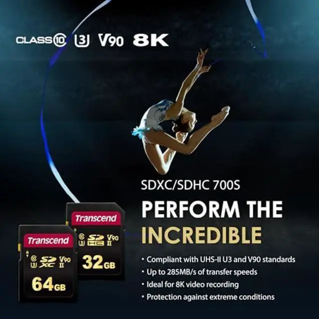 Alt view image 3 of 5 - Transcend TS64GSDC700S 64GB UHS-II U3 V90 SDHC Flash Memory Card