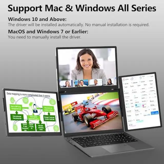 Alt view image 2 of 5 - 13.3" Laptop Screen Extender, Quad Laptop Monitor Extender Portable Detachable 3 Screen 1920x1200 IPS 16:10 USB 3.0 Quad Monitor for Laptop 11.6"-16" Compatible with MacOS (M1/M2/M3)/ Windows