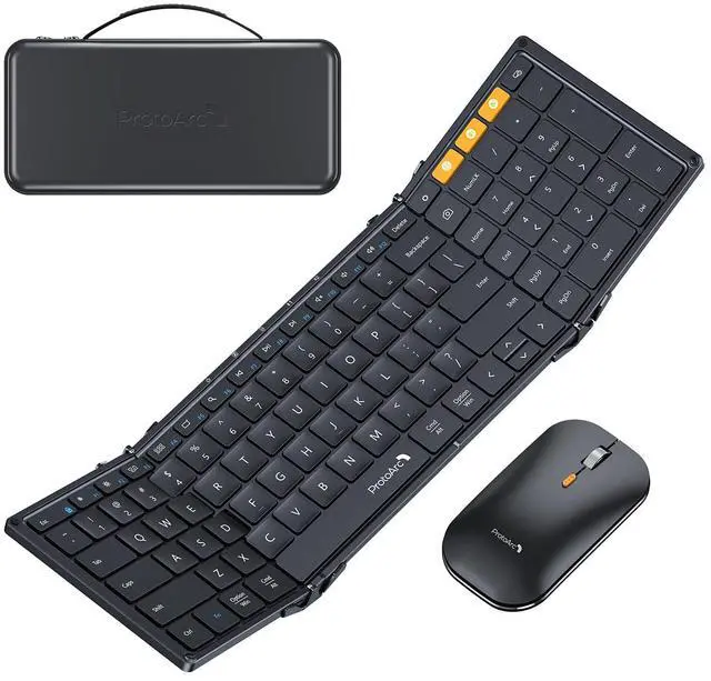 Main image of ProtoArc Foldable Keyboard and Mouse, XKM01 True Full-Size Folding Keyboard Mouse Combo for Business and Travel, 2.4G+Dual Bluetooth Portable Mouse Keyboard for Laptop iPads Tablets - Black