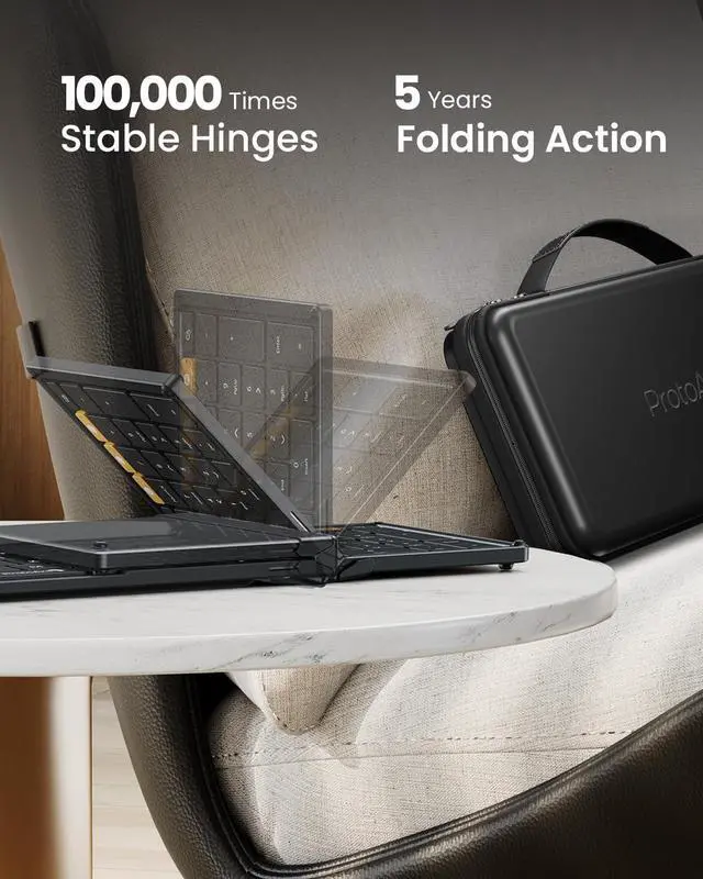 Alt view image 2 of 5 - ProtoArc Foldable Keyboard and Mouse, XKM01 True Full-Size Folding Keyboard Mouse Combo for Business and Travel, 2.4G+Dual Bluetooth Portable Mouse Keyboard for Laptop iPads Tablets - Black