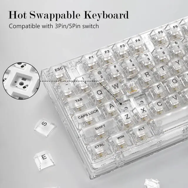 Alt view image 4 of 5 - Womier 75% Mechanical Gaming Keyboard - Gasket Mount SK75 82 Keys Custom RGB Backlit With Detachable Aviator Coiled Cable Type C to USB A Mix 5.9in