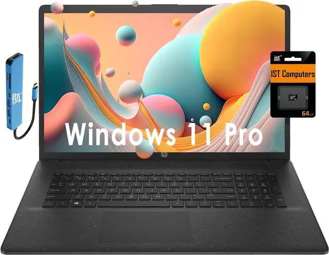 Main image of HP 17 Laptop (17.3" FHD Anti-Glare, Intel 10-Core i7-1255U, 64GB RAM, 2TB SSD) Home & Business Laptop, Long Battery Life, Numpad, Fast Charge, Webcam, Wi-Fi, IST Hub & SD Card, Win 11 Pro, Black
