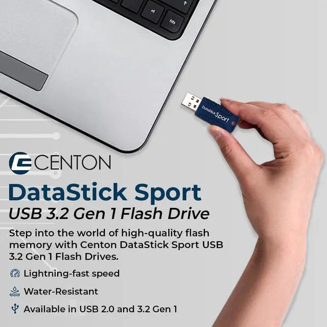 Alt view image 2 of 5 - Centon Electronics MP Essential USB 3.2 Gen1 DataStick Sport Flash Drive, 8 GB, 10 USB Flash Drives, 10 Bulk Pack, Navy Blue