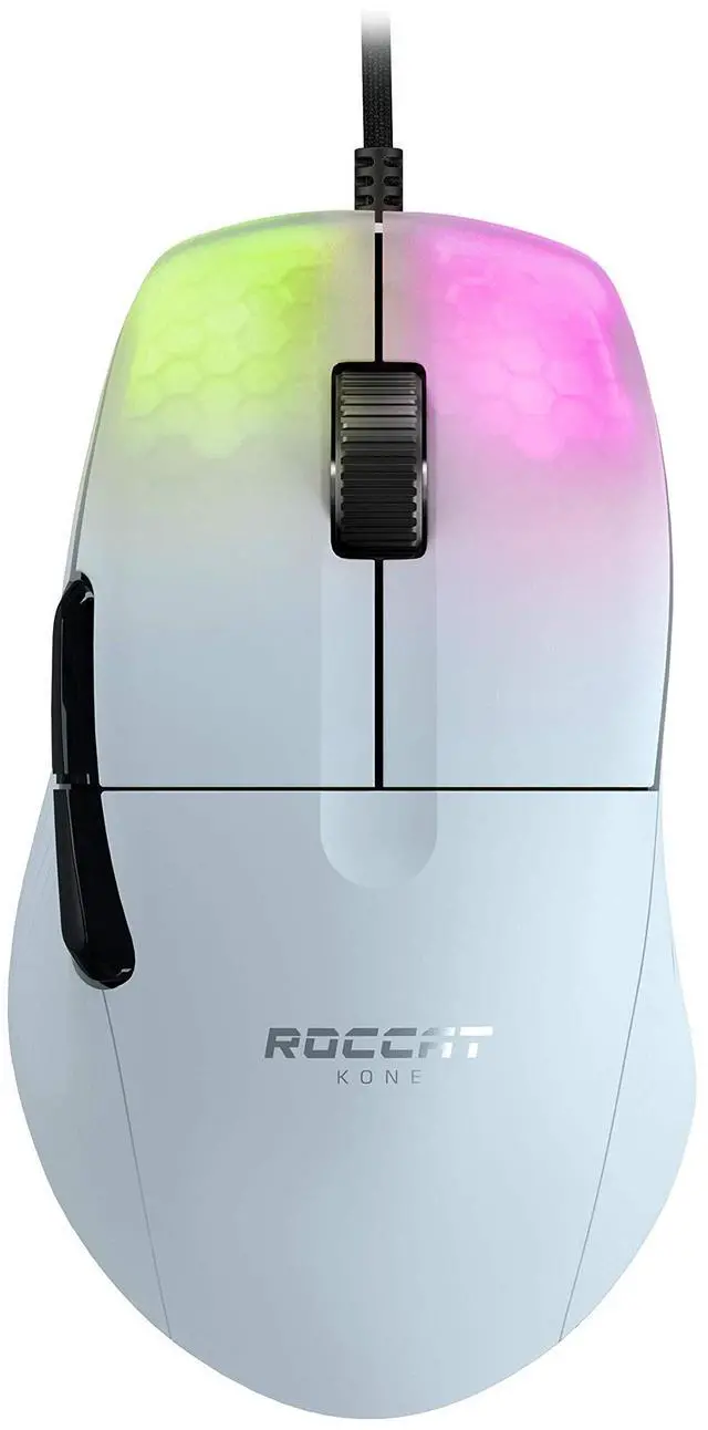 Main image of ROCCAT Kone Pro PC Gaming Mouse, Lightweight Ergonomic Design, Titan Switch Optical, AIMO RGB Lighting, Superlight Wired Computer Mouse, Titan Scroll Wheel, Bionic Shell, 19K DPI, White
