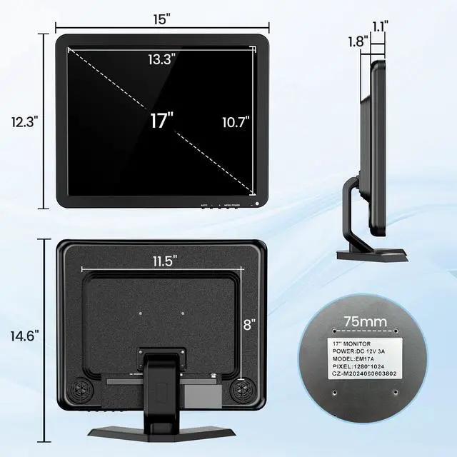 Alt view image 5 of 5 - Eyoyo 17 inch LCD Monitor and TVI/CVI/AHD to HDMI Converter Adapter
