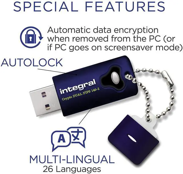 Alt view image 4 of 5 - Integral 32GB Crypto-140-2 Dual Password 256-Bit Hardware Encrypted 3.0 USB Secure Flash Memory Drive - Certified to FIPS 197, Brute-Force Password Protection & Rugged Triple-Layer Waterproof Design