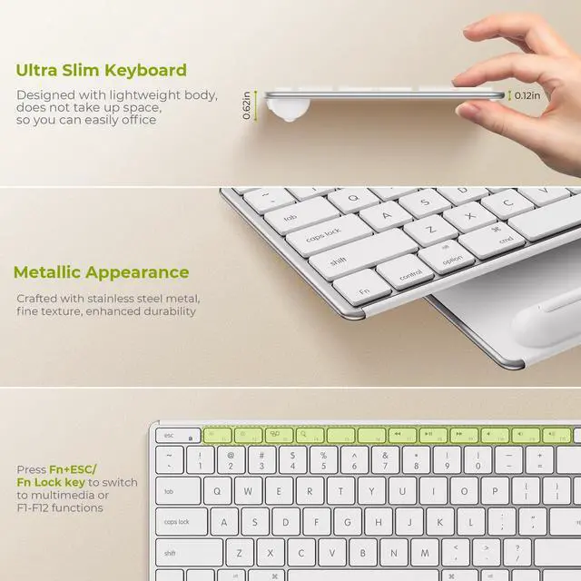 Alt view image 5 of 5 - seenda Bluetooth Keyboard and Mouse for Mac, COS500 Multi-Device Rechargeable Keyboard Mouse with Quiet Keys, Full Size Slim Combo Compatible for MacBook Pro/Air, Mac, iPad, iPhone - White Silver