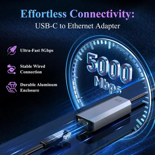 Alt view image 2 of 5 - Minthouz USB-C to Ethernet Adapter 5Gbps, RJ45 to USB C 5 Gigabit LAN Network Adapter, Grey Aluminum Case Ethernet to USB Network Dongle Compatible with Laptops, Computers, MacBook, Surface and More