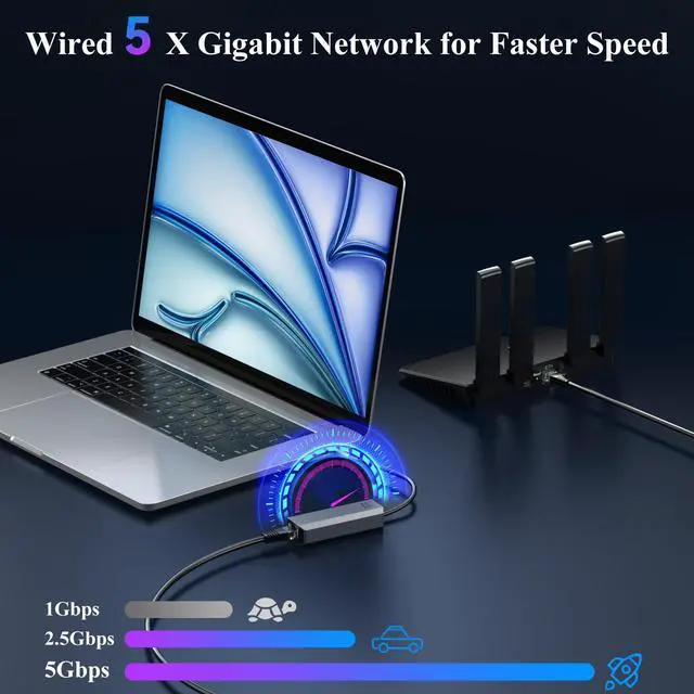 Alt view image 3 of 5 - Minthouz USB-C to Ethernet Adapter 5Gbps, RJ45 to USB C 5 Gigabit LAN Network Adapter, Grey Aluminum Case Ethernet to USB Network Dongle Compatible with Laptops, Computers, MacBook, Surface and More