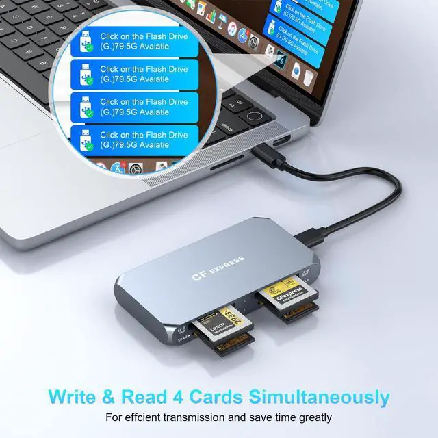 Alt view image 4 of 5 - Dual CFexpress Type B/XQD+Dual SD4.0 Card Reader with USB 3.2 (Gen 2) 10Gbps, USB-C&USB-A 6-in-1 Type B CFexpress Adapter, Compatible with Windows/Mac/Linux/Android, for iPhone 16/15, Laptops, Tablets