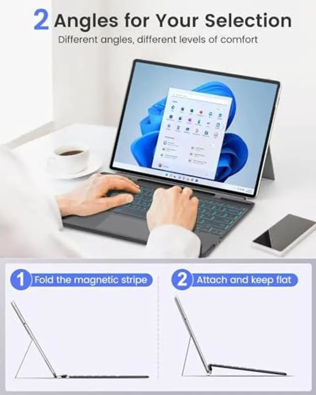 Alt view image 4 of 5 - MoKo Keyboard for Surface Pro 11/10/9/8/X, 7 Color Backlight Keyboard for Surface Pro 11 2024, Wireless Surface Pro 11/Pro 10/Pro 9 Keyboard with Trackpad/Pen Holder, Blackgray