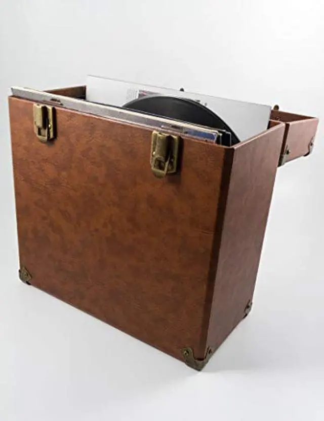 Alt view image 3 of 3 - GPO Portable Retro Style Carry Case for LPs, Albums and 12Inch Vinyl Records (Holds 30 Albums) (Brown)