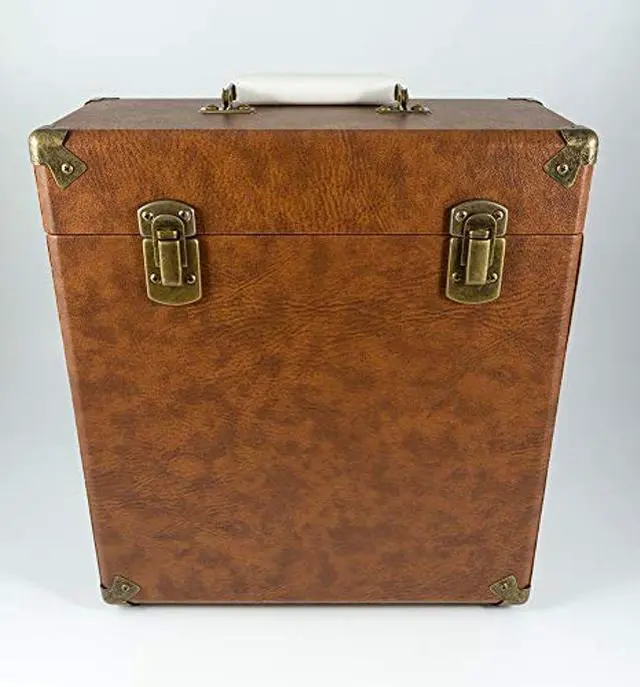 Alt view image 2 of 3 - GPO Portable Retro Style Carry Case for LPs, Albums and 12Inch Vinyl Records (Holds 30 Albums) (Brown)