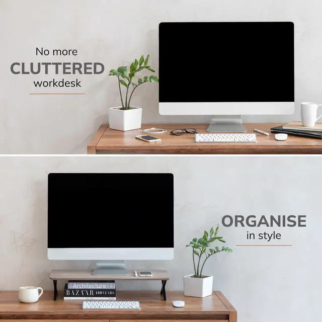 Alt view image 5 of 5 - Anji Mountain Monitor Stand - Desktop Organizer & Laptop Riser, Ergonomic Monitor Riser, Space-Saving Monitor Stand for Desk, Durable Construction, Easy Assembly, Ideal for Home & Office,Biscotti