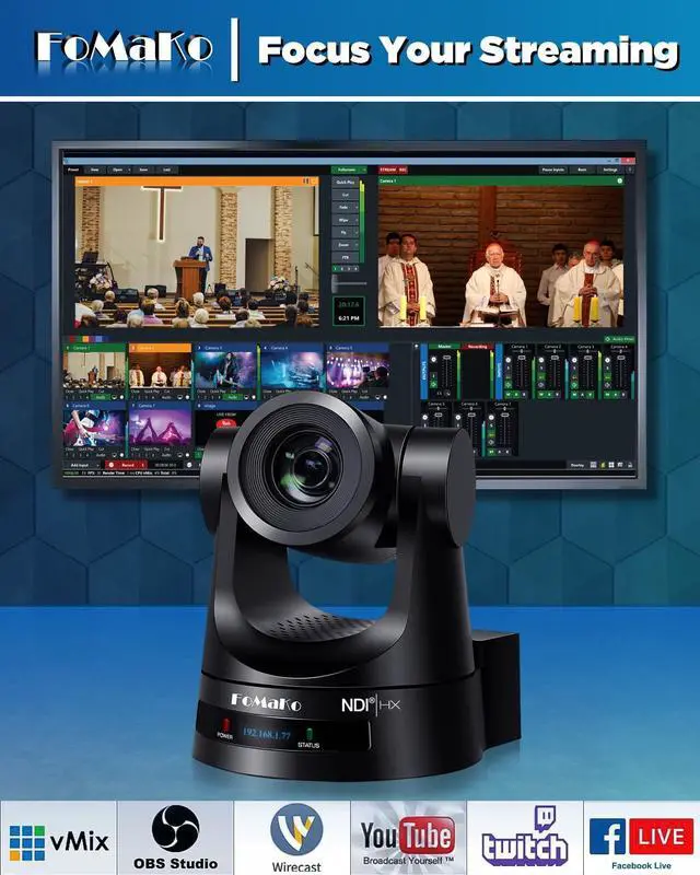Alt view image 2 of 5 - FoMaKo NDI PTZ Camera, 30X Optical Zoom, AI Auto Tracking HDMI Camera for Church Worship Live Services Education Events PoE 1080P 60FPS (KN30A Pro) (Official NDI 6 & HX3 Certified)