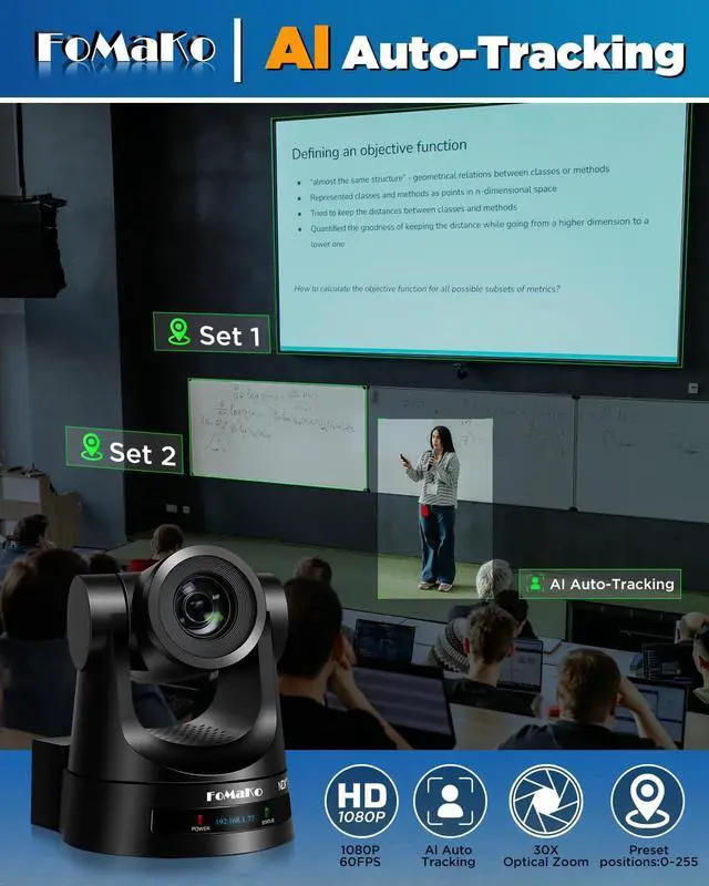 Alt view image 5 of 5 - FoMaKo NDI PTZ Camera, 30X Optical Zoom, AI Auto Tracking HDMI Camera for Church Worship Live Services Education Events PoE 1080P 60FPS (KN30A Pro) (Official NDI 6 & HX3 Certified)