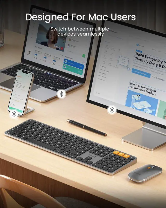 Alt view image 2 of 5 - ProtoArc Backlit Bluetooth Keyboard and Mouse for Mac, KM100-A Full Size Wireless Keyboard Mouse for Mac, Multi-Device Rechargeable for MacBook Pro/Air, iMac, iPhone, iPad, Space Gray