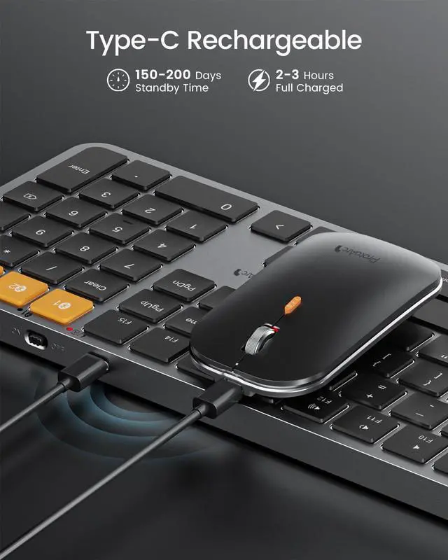 Alt view image 5 of 5 - ProtoArc Backlit Bluetooth Keyboard and Mouse for Mac, KM100-A Full Size Wireless Keyboard Mouse for Mac, Multi-Device Rechargeable for MacBook Pro/Air, iMac, iPhone, iPad, Space Gray