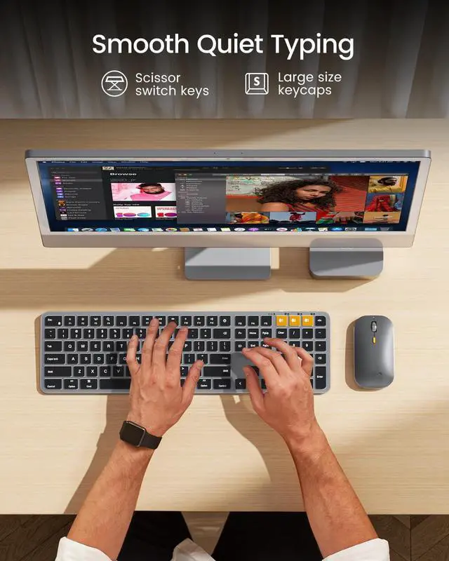 Alt view image 4 of 5 - ProtoArc Backlit Bluetooth Keyboard and Mouse for Mac, KM100-A Full Size Wireless Keyboard Mouse for Mac, Multi-Device Rechargeable for MacBook Pro/Air, iMac, iPhone, iPad, Space Gray