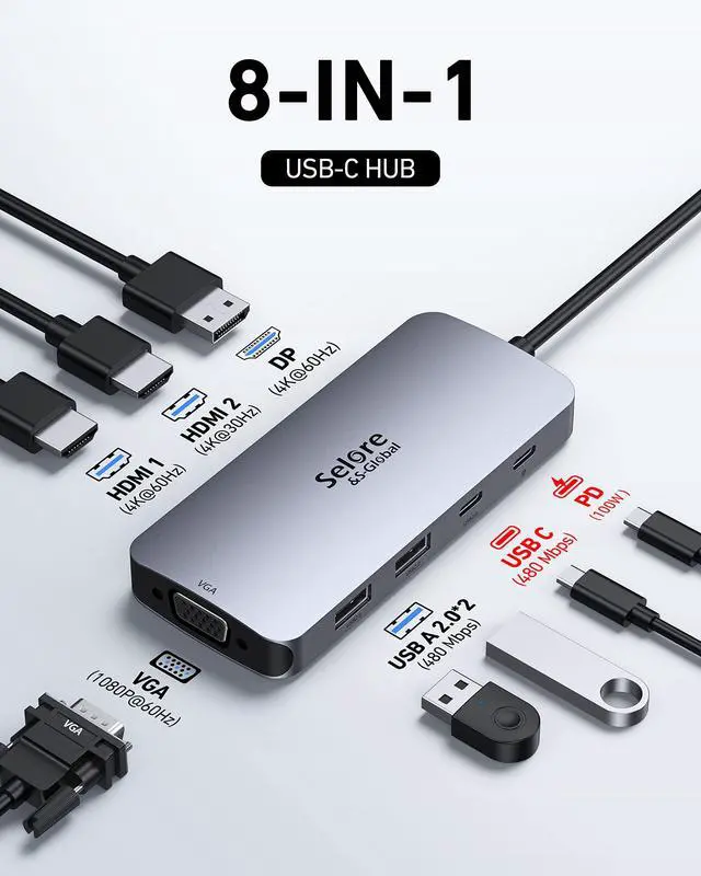 Alt view image 2 of 5 - Selore USB C Docking Station Dual HDMI Monitor Adapter 10Gbps USB C Hub