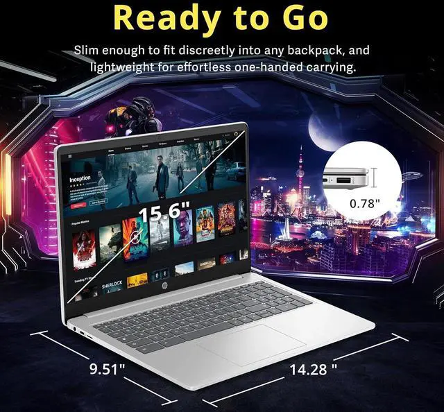 Alt view image 4 of 5 - HP Chromebook 2025 Premium Laptop Student Business, 15.6" HD Display, Quad-Core Intel N200 Processor, 8GB RAM, 564GB Storage (64GB eMMC+ 500GB Ext), UHD Graphics, Wi-Fi, Chrome OS +MarxsolAccessory