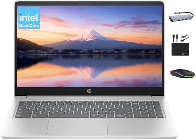Main image of HP Chromebook 2025 Premium Laptop Student Business, 15.6" HD Display, Quad-Core Intel N200 Processor, 8GB RAM, 564GB Storage (64GB eMMC+ 500GB Ext), UHD Graphics, Wi-Fi, Chrome OS +MarxsolAccessory