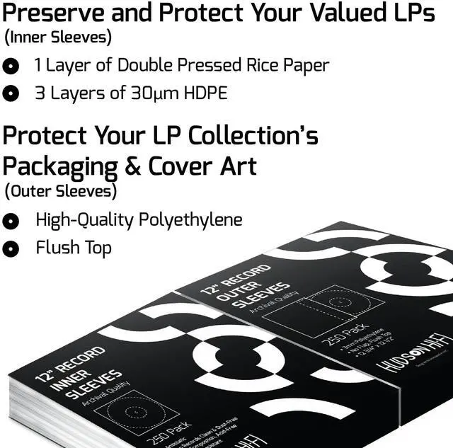 Alt view image 3 of 5 - Hudson Hi-Fi 50 ct. Inner Sleeves for Vinyl Records & 50 ct. Vinyl Outer Sleeves - 100 Vinyl Sleeves for Records, Clear Outer & Inner Sleeves for Vinyl Records