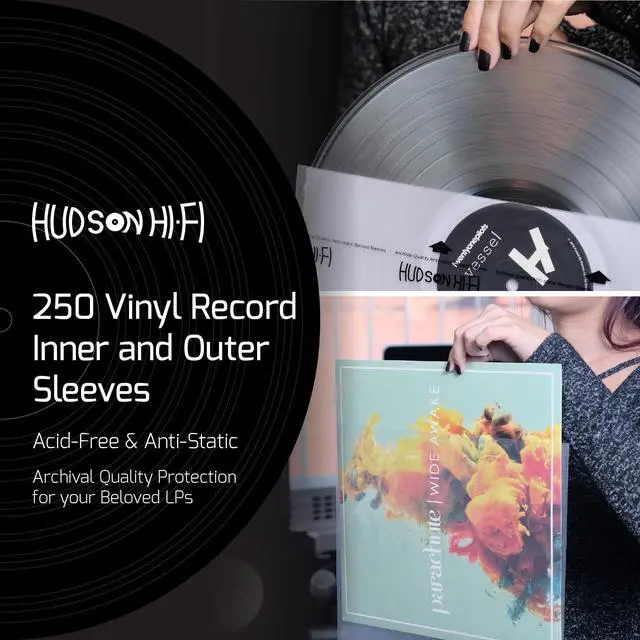 Alt view image 2 of 5 - Hudson Hi-Fi 50 ct. Inner Sleeves for Vinyl Records & 50 ct. Vinyl Outer Sleeves - 100 Vinyl Sleeves for Records, Clear Outer & Inner Sleeves for Vinyl Records