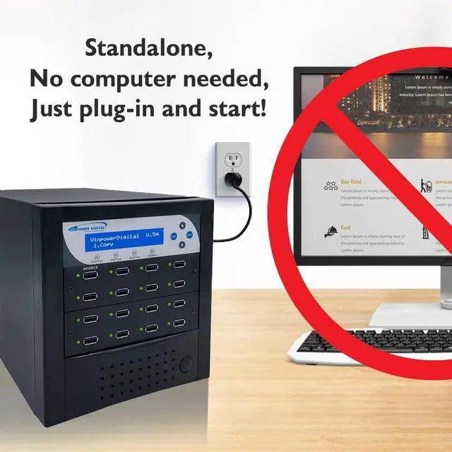 Alt view image 2 of 5 - Vinpower Compact USB 1 to 15 Multiple Pen Drive Memory Card USB Duplicator/Copier with Asynchronous Duplication, USBDBL-15T-BK