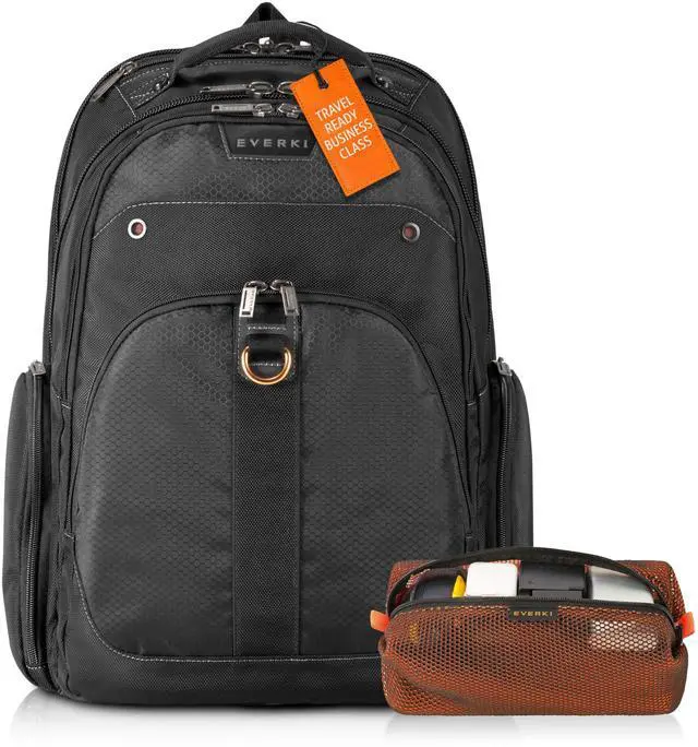 Main image of Everki Atlas Business Laptop Backpack (EKP121S15) with Orange Accessory Pouch - Men's Backpack with 11"-15.6" Compartment, 29.5L Capacity - Travel-Friendly Backpack & Accessory Pouch Bundle