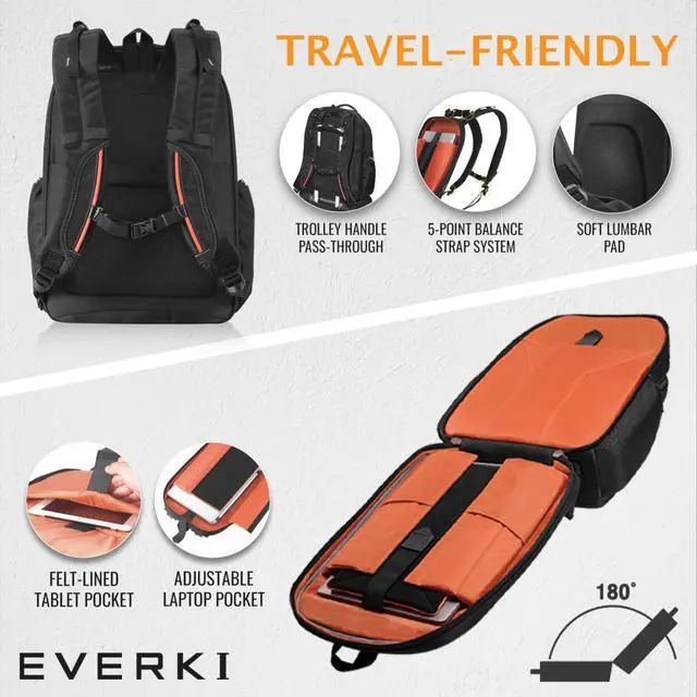 Alt view image 5 of 5 - Everki Atlas Business Laptop Backpack (EKP121S15) with Orange Accessory Pouch - Men's Backpack with 11"-15.6" Compartment, 29.5L Capacity - Travel-Friendly Backpack & Accessory Pouch Bundle