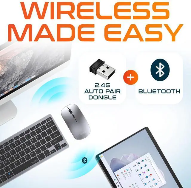 Alt view image 2 of 5 - Delton N35 Portable/Travel/Small Wireless Keyboard and Mouse Combo - Bluetooth & 2.4GHz, 3 Adjustable DPI (800/1200/1600), Compatible with PCs, laptops, macOS, and iOS - Black