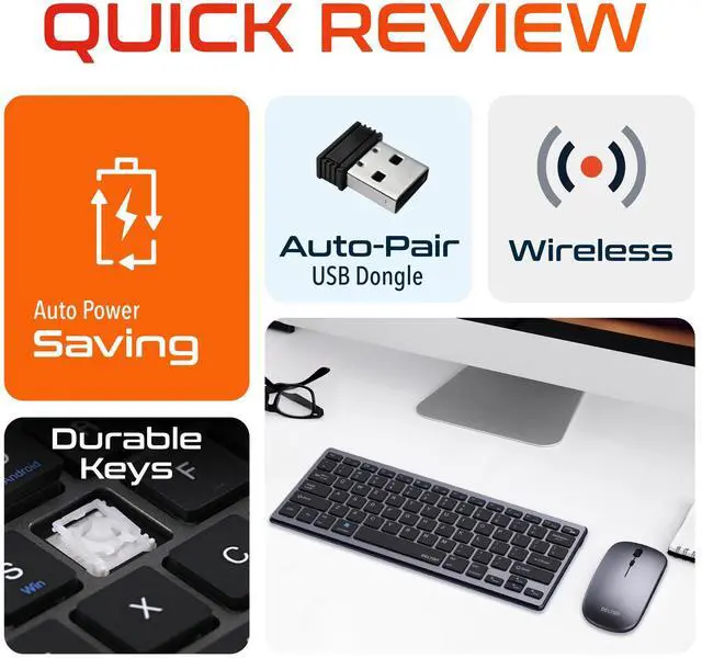 Alt view image 4 of 5 - Delton N35 Portable/Travel/Small Wireless Keyboard and Mouse Combo - Bluetooth & 2.4GHz, 3 Adjustable DPI (800/1200/1600), Compatible with PCs, laptops, macOS, and iOS - Black