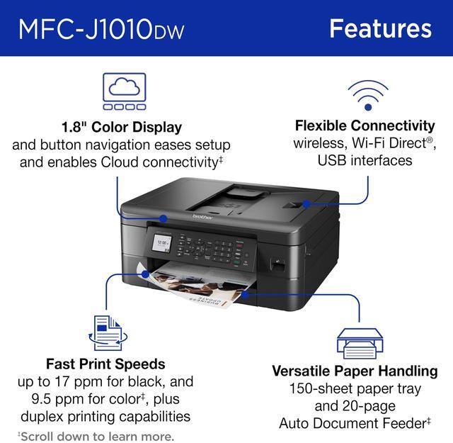 Alt view image 3 of 5 - Brother MFC-J1010DW Wireless Color Inkjet All-in-One Printer with Mobile Device and Duplex Printing, Refresh Subscription and  Dash Replenishment Ready