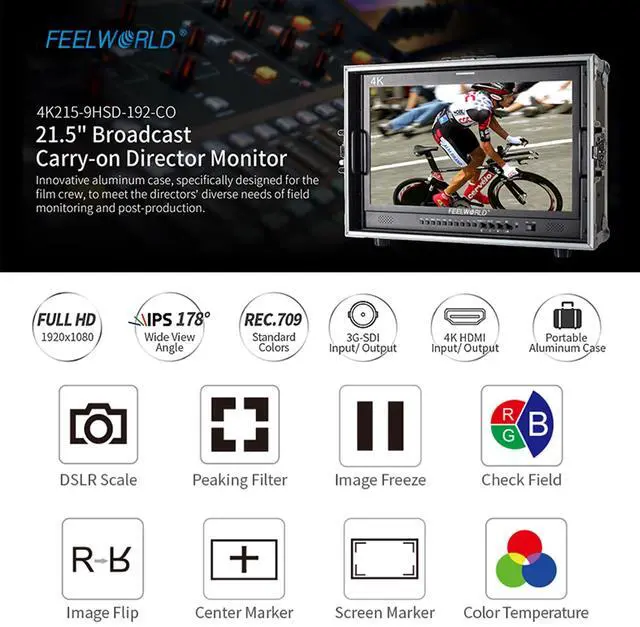 Alt view image 2 of 5 - FEELWORLD 21.5" 3G-SDI/ 4K HDMI Broadcast Carry-on Director Monitor with IPS Full HD 1920x1080 for TV News Production, Broadcasting House, TV Broadcasting Truck and Other Fields.