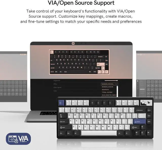 Alt view image 2 of 5 - Womier 75% Keyboard Wireless, Creamy Mechanical Keyboard Gaming, CNC Aluminum with 8000mAh Battery, QMK/VIA Tri-Mode Key Board Custom Hot Swappable RGB Backlit for Windows/Mac/PC (SK71 PRO-Black)