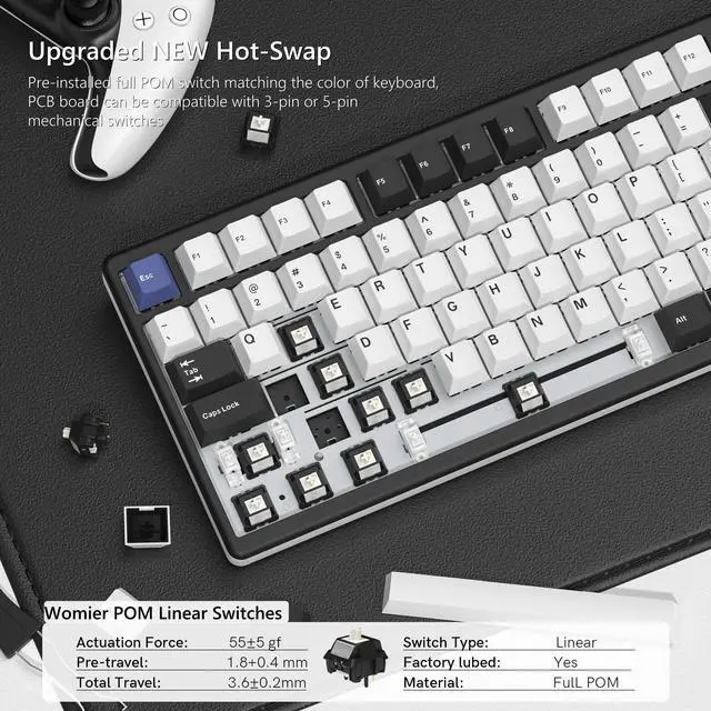 Alt view image 4 of 5 - Womier 75% Keyboard Wireless, Creamy Mechanical Keyboard Gaming, CNC Aluminum with 8000mAh Battery, QMK/VIA Tri-Mode Key Board Custom Hot Swappable RGB Backlit for Windows/Mac/PC (SK71 PRO-Black)