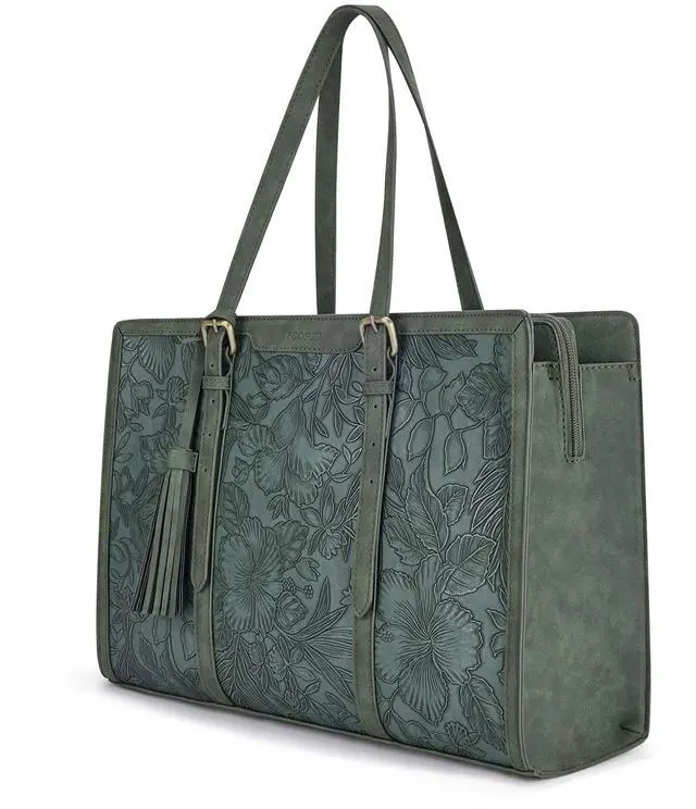 Main image of ECOSUSI Laptop Bag For Women 15.6 Inch Work Tote Bags PU Leather Computer Purse For Business Office With 3 Layer Compartments