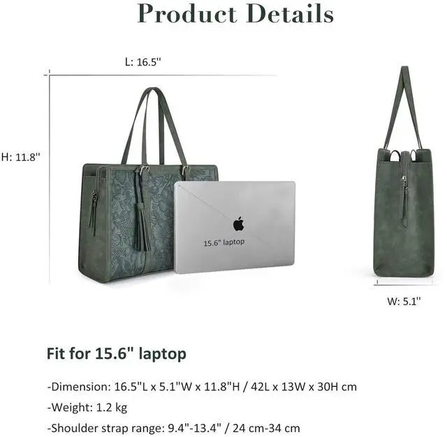 Alt view image 5 of 5 - ECOSUSI Laptop Bag For Women 15.6 Inch Work Tote Bags PU Leather Computer Purse For Business Office With 3 Layer Compartments