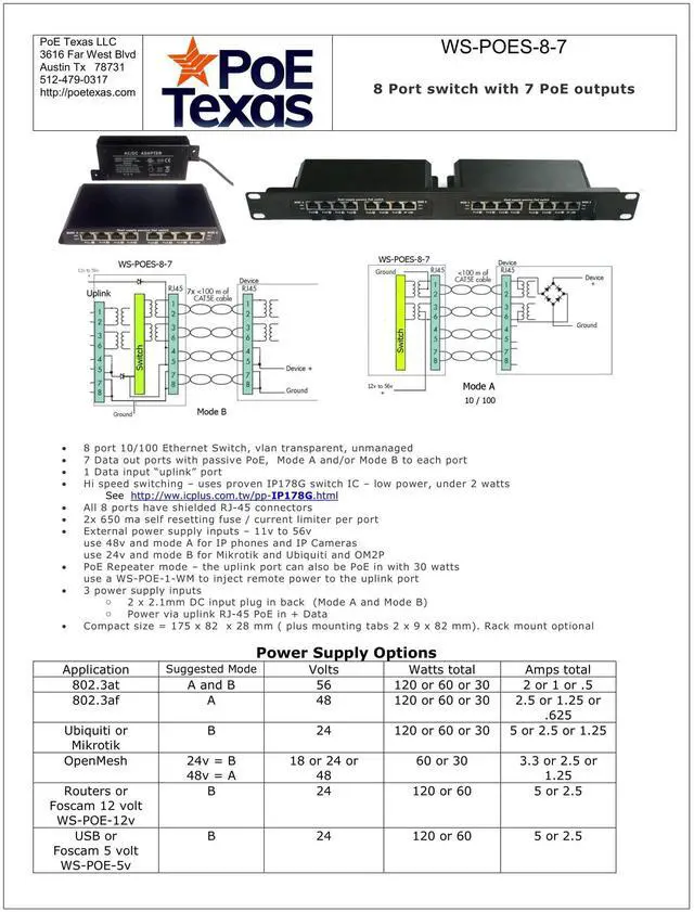 Alt view image 3 of 4 - PoE Texas POES-8-7 | 8-Port Passive PoE Switch for 802.3af or 24-Volt Power Over Ethernet Devices | Power Supply NOT Included